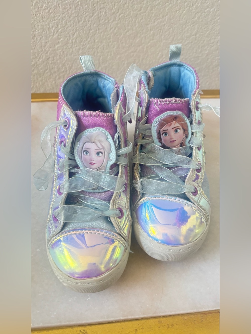 Disney Frozen 2 Girls Iridescent High-Top Sneakers with Character Appliqués
